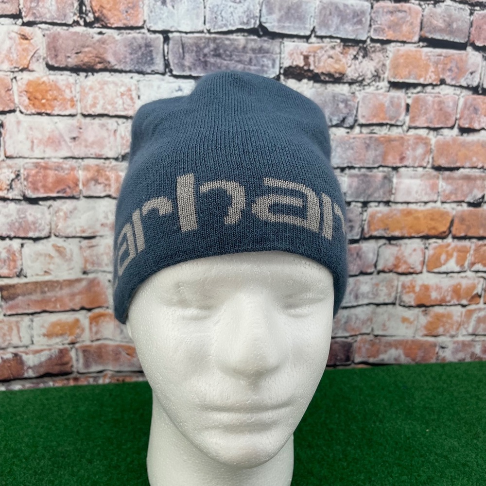 Carhartt 100137 Logo Knit Beanie Hat Blue Grey One Size Acrylic SP18